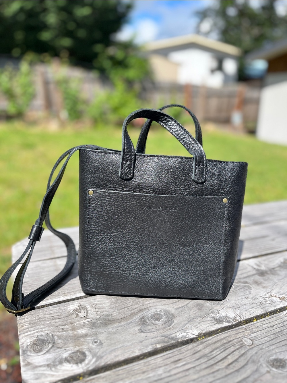 Portland Leather Black Pebbled Leather Mini Zipped Crossbody Tote